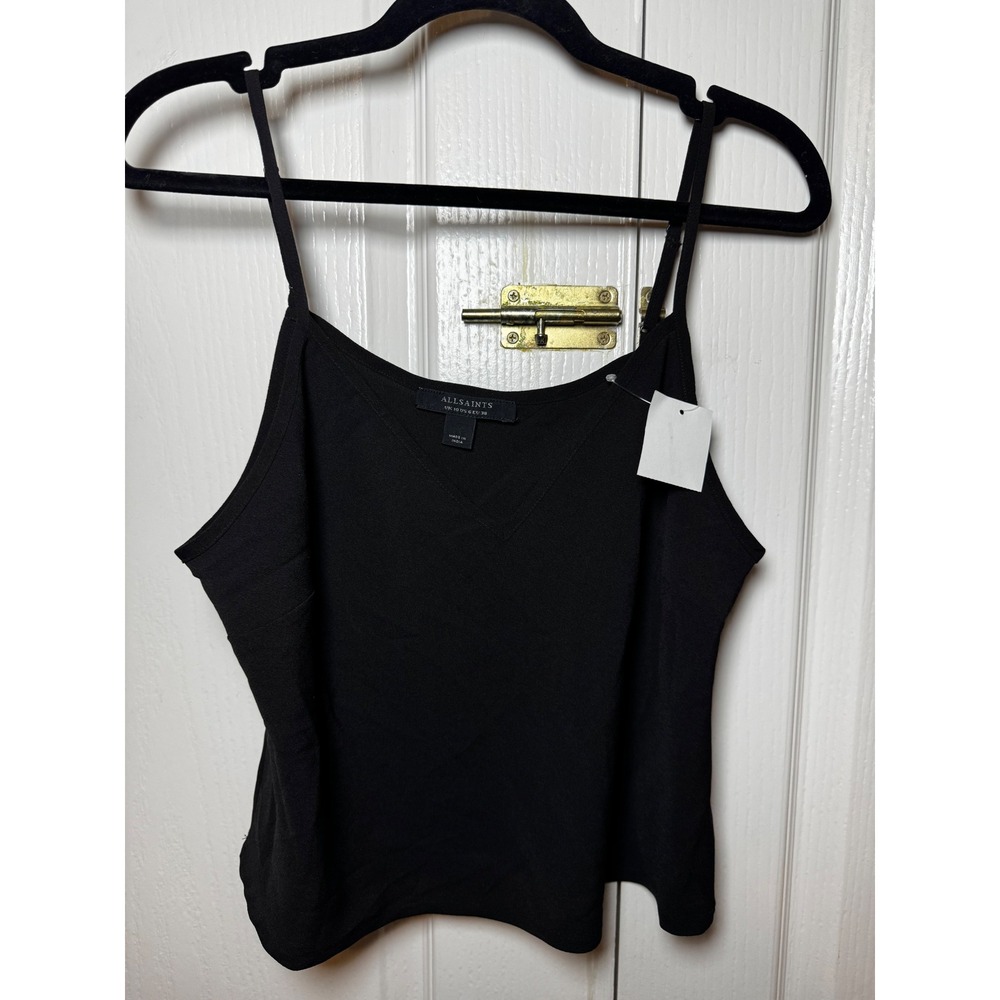 AllSaints Black V-Neck Camisole Spaghetti Strap Tank Top Size US 6